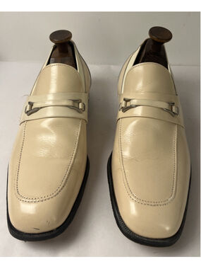Vintage The Wright Cream Leather Horse bit Loafers Mens Size 10 C AP Slip Shoe